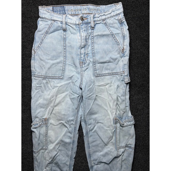 American Eagle Womens Light Wash Denim Cargo Baggy Jogger Jeans Size 00 Short - Picture 3 of 11